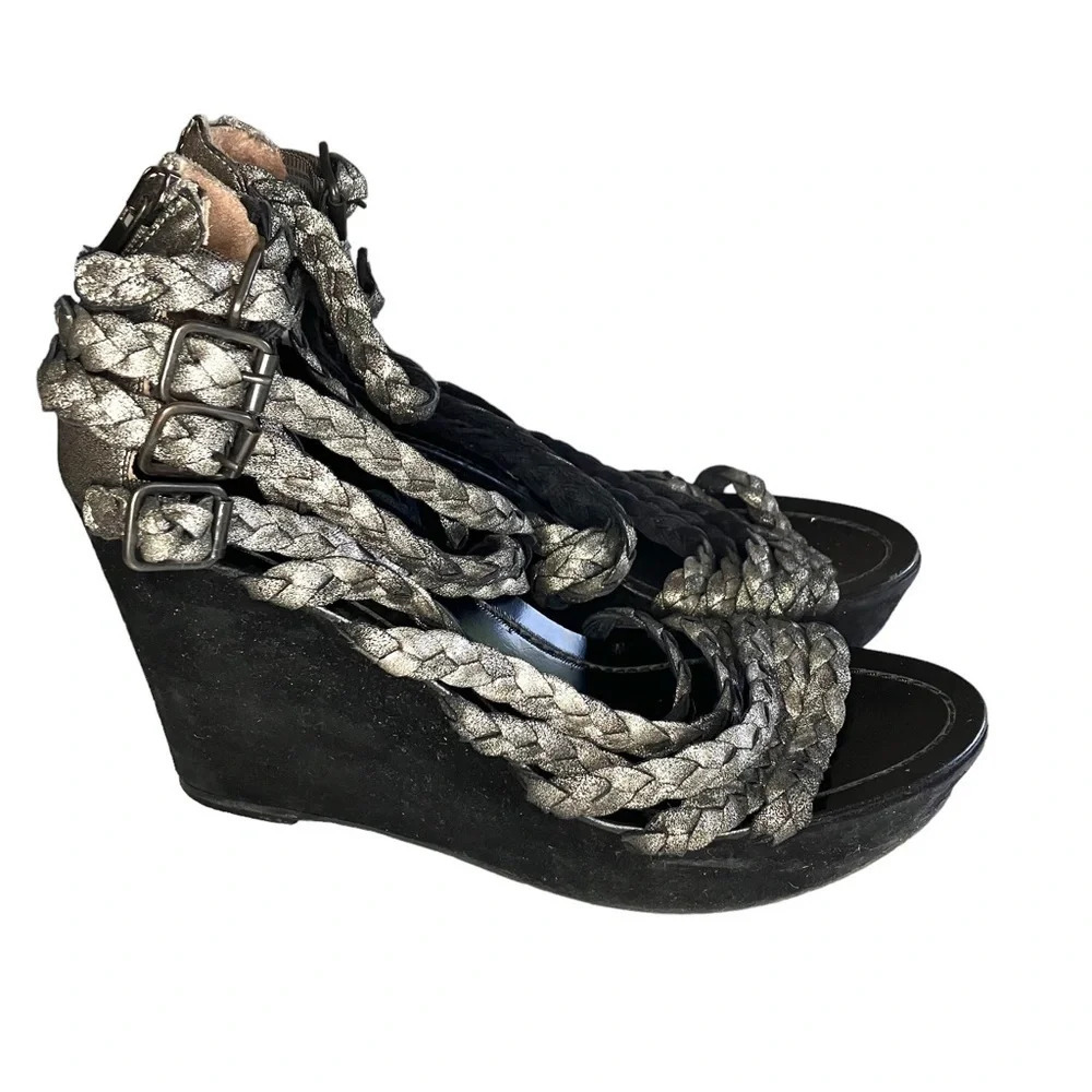 Sigerson Morrison Braided‎ Metallic Strappy Sandals 8
